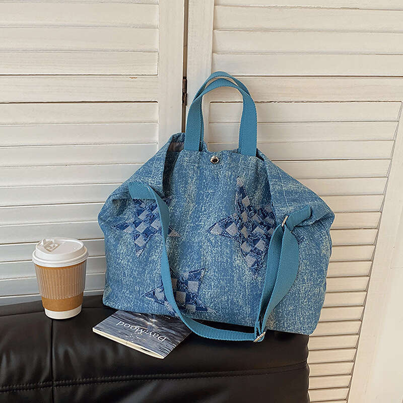 Internet famous denim cloth bag for women, Japanese and Korean large capacity casual tote single shoulder crossbody bag, 2024 temperament versatile ne