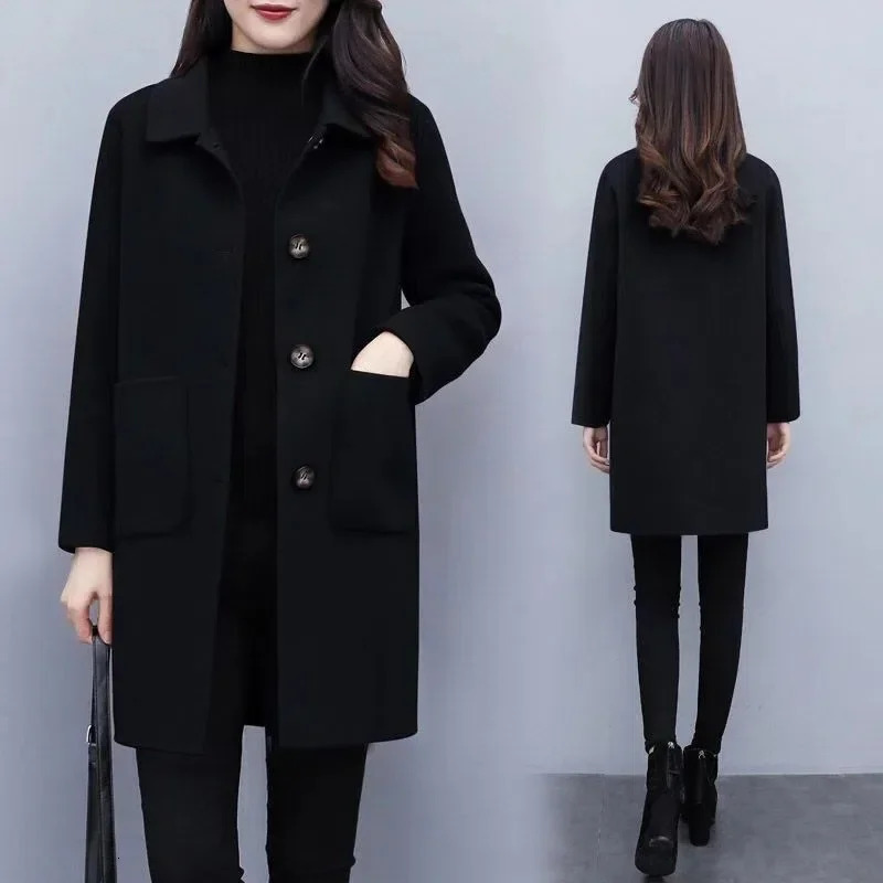 Medium-length Woolen Jacket For Women Autumn/winter Style Loose Fit Clothing Slimming Age-reducing Overcoat 241214