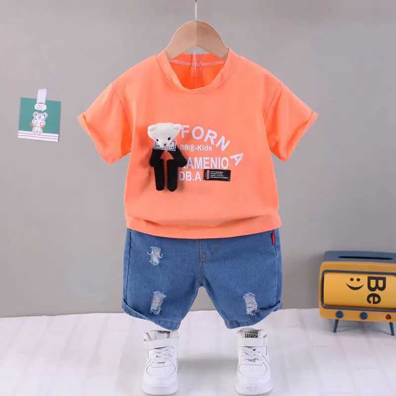Clothing Sets Summer Children Boys Girl Clothing Kids Cartoon T-Shirt Shorts 2Pcs/Sets Toddler Leisure Suits Baby Cotton Tracksuits 0-5 Years H241214