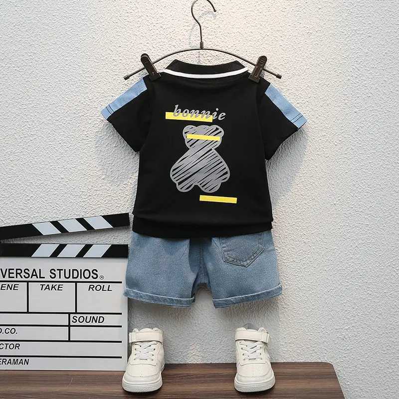 Clothing Sets New Summer Boys Clothing Set Children Girls Cotton Clothes Kids Cartoon T-Shirt Shorts Cartoon Bear Toddler Casual Tracksuits H241214