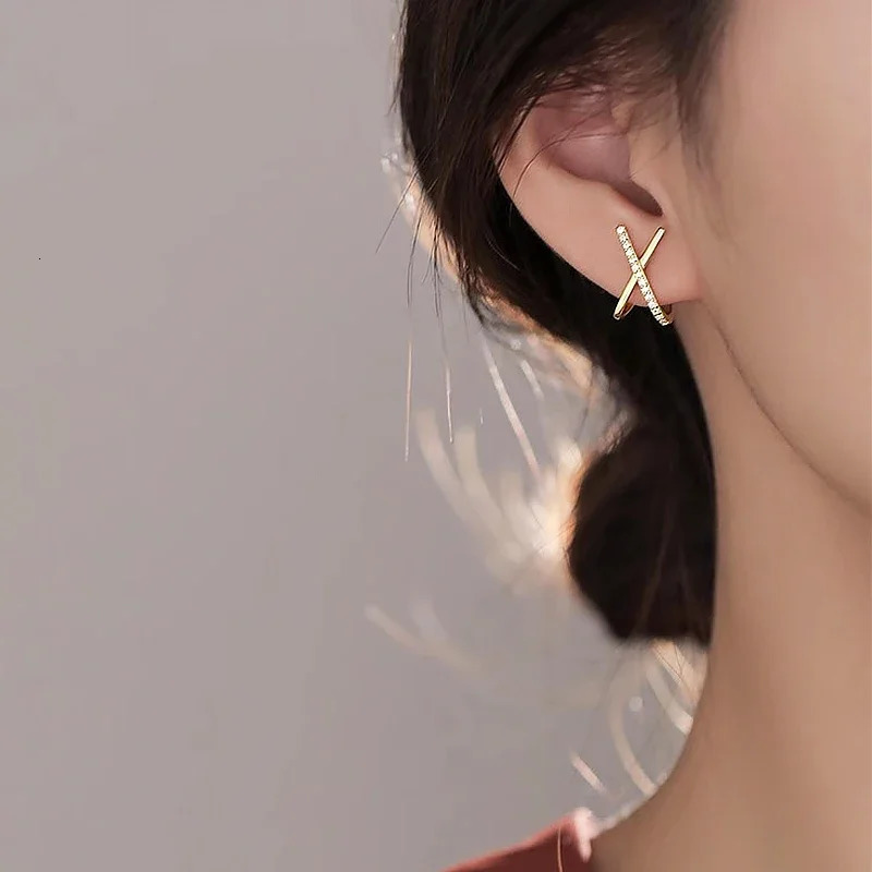 Anziw Trendy Cross X Stud Earrings S925 Silver for Women Piercing Ear Earring Fashion Fine Jewelry Gift Valentines 241214
