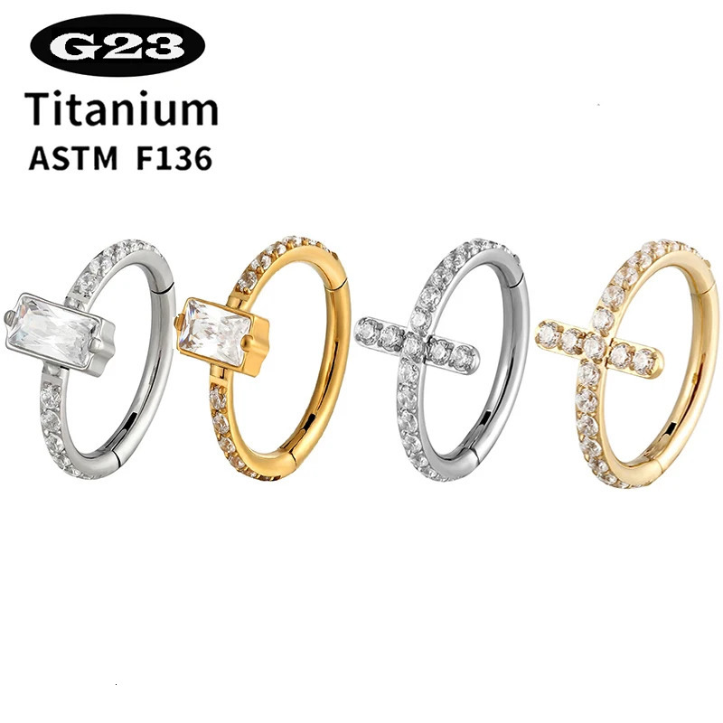 1PC G23 Piercing Conch Cartilage Earring Clicker Nose Ring Hinged Segment Hoop Ear Clip Cross Zircon Piercing Jewelry 241214