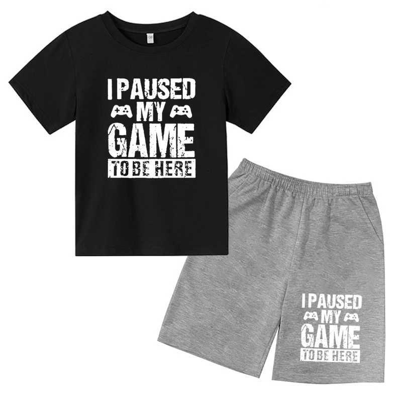 Clothing Sets Kids Summer Fashion I Paused My Game To Be Here Letter Printed T-shirts+Pants 2pcs Suits 3-13 Years Boys Girls Outfits Tees Sets H241214
