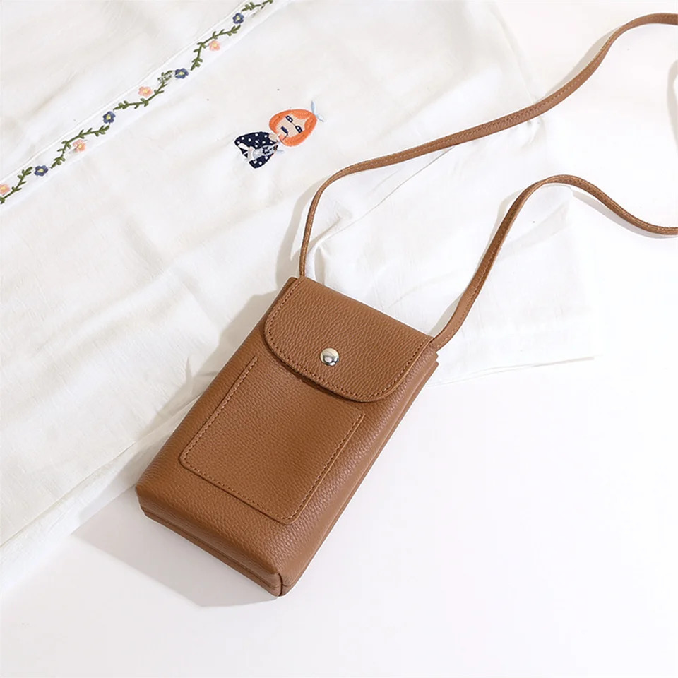 Womens wallet shoulder mini leather bag shoulder strap mobile phone large card holder wallet 241213