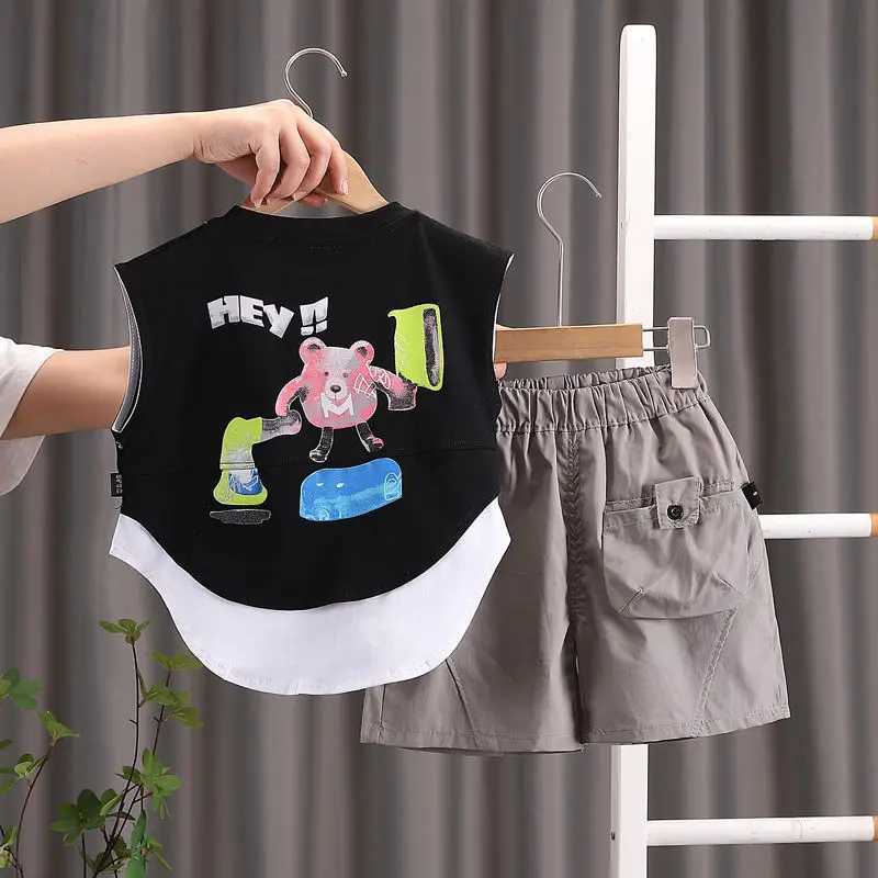 Clothing Sets Summer Children Outing Clothes Kids Boy Girl Printed Cartoon Vest Cartoon Shorts 2Pcs/sets Infant Kids Fashion Toddler Tracksuit H241214
