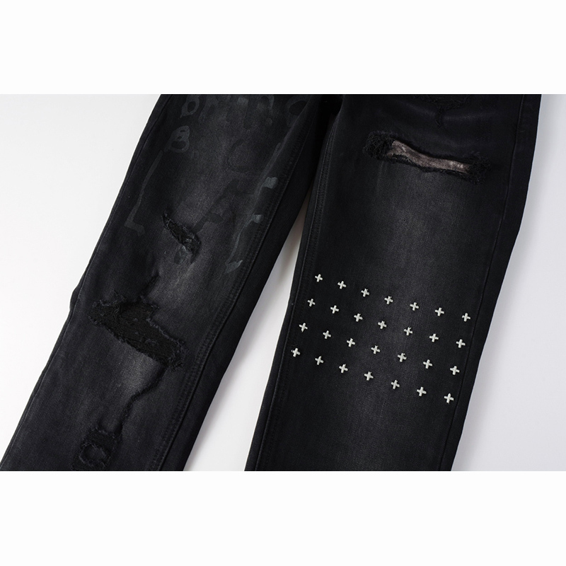 New Arrivals Black Men's Distressed American Fashion Style High Streetwear Skinny Ripped Holes Jeans