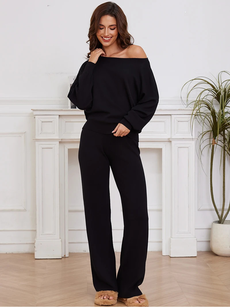 Elegant Loungewear Knitted 2 Piece Set Knit Pants and Sweater Matching Set Women Casual Winter Knitted Two Piece Sets Women 241214