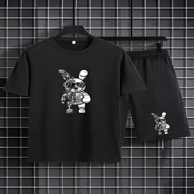 Clothing Sets Summer Baby Girls Clothes Set Children Boy Machine Rabbit Printed T-shirts and Shorts 2pcs Suit Short Sleeve Top Bottom Outfits H241214