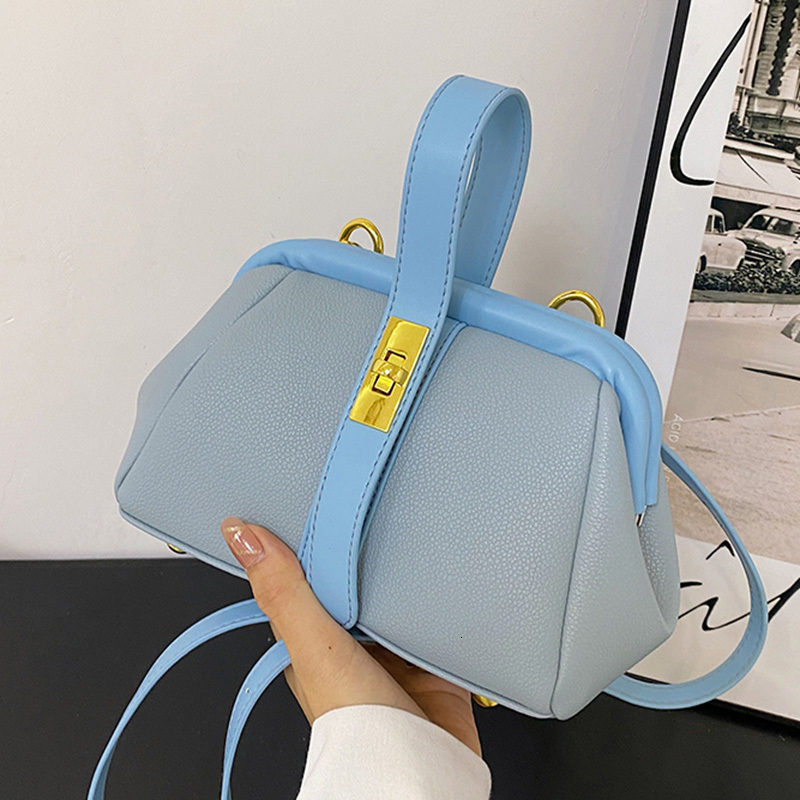 New designer orange PU leather small handbag shell clip womens gold blue cross trendy single shoulder bag