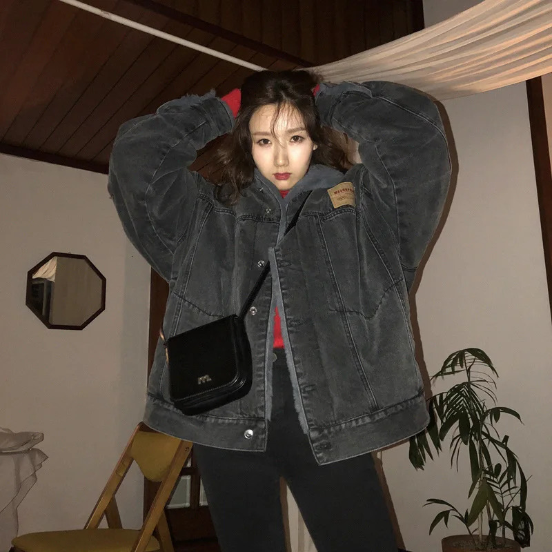 Winter Warm Velvet Jeans Womens Jacket Korean Thick Velvet Coat Womens Casual Wool Coat 241210
