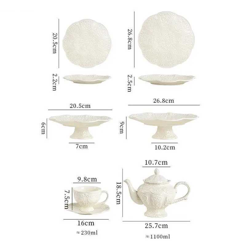 Ceramic Teapot Afternoon Tea Cup Dish Set Household Dessert Plate Snack High Leg Cake Goods Y241214