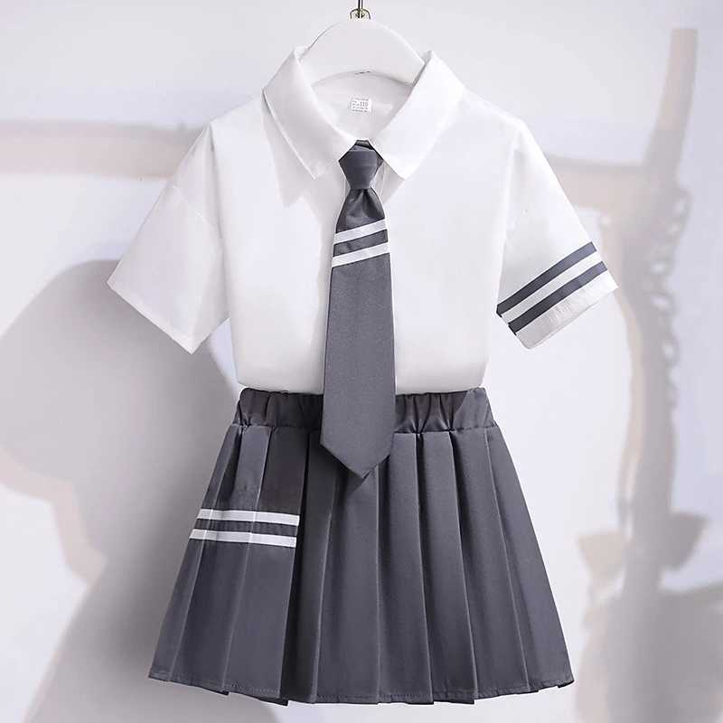Clothing Sets Summer Children Girls Clothes Set JK Student School Lapel Tshirts and Plaid Pleated Skirts Suit Kid Top Bottom Outfits with Tie H241214