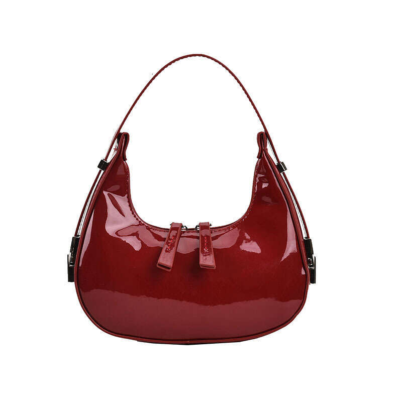 Women's 2023 Spring/Summer New Simple and Fashionable Lacquer Skin Shining Face Single Shoulder Underarm Bag Western Moon