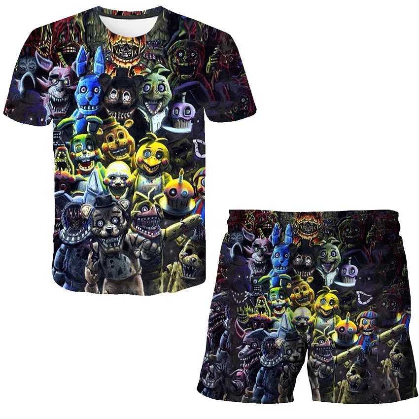 Clothing Sets Boys Girls Five Night at Freddy Cartoon Clothes Sets Summer Terroist Game T Shirts Short Pants 2 Piece Suits Fnaf Casual Outfits H241214