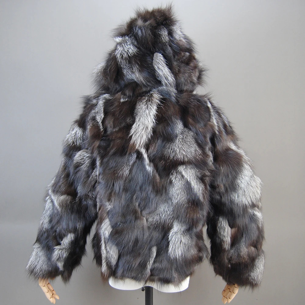 Winter Women Genuine Hooded Fox Fur Coats Ladies Slim Short Real Natural Jackets Style 100% Coat 241211