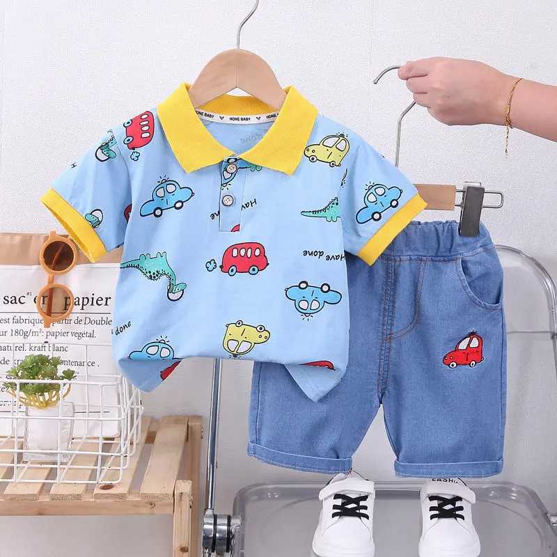 Clothing Sets Children Cotton Baby Boys Girl Clothes Summer Cars Sport T-shirt Shorts 2Pcs/Set Infant Causal Kids Toddler Tracksuits 0-5 Years H241214