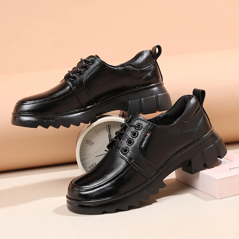 AIYUQI Women's Loafers Genuine Leather Fall Vintage Ladies Shoes British Style Lace-Up Shoes Women