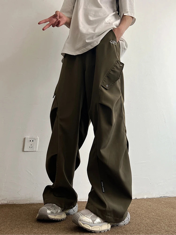 Techwear Parachute Cargo Pants Men Hip Hop Wide Leg Trousers Male Quick Drying Streetwear Loose Oversize Korean Hip Hop 241214