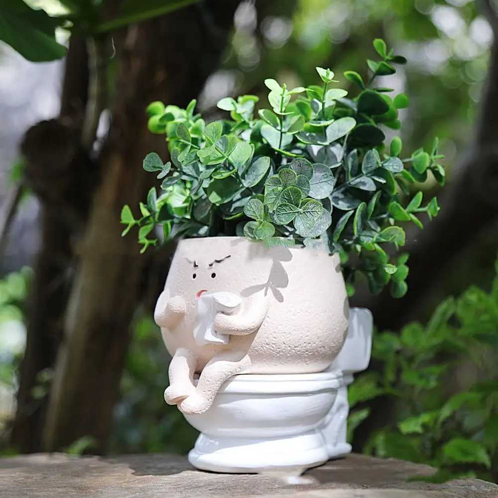 Gift Resin Toilet Succulent Pots Cute Funny Spoof Planter Pot Creative Flower Head PlantersXJ241214