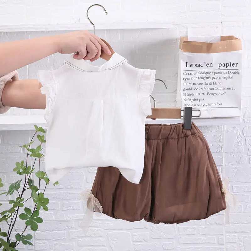 Clothing Sets Summer Children Kids Girl Clothes Cartoon Solid T-Shirt Shorts 2pcs/Sets Baby Toddler Fashion Cotton Clothing Infant Tracksuits H241214