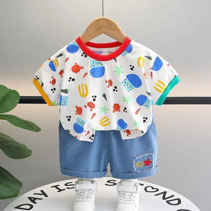 Clothing Sets Summer Children Kids Boys Girls Printe Clothes T-shirt Shorts 2pcs/Set Child Toddler Fashion Clothing Kids Tracksuit 0-5 Years H241214