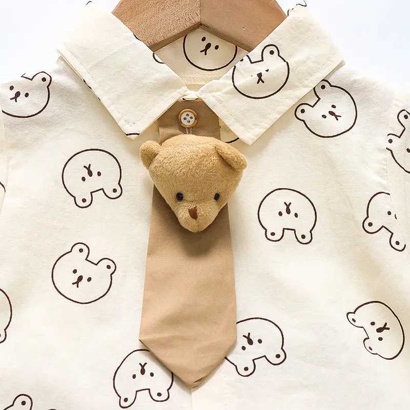 Clothing Sets Children Clothes Cartoon Bear Baby Boy Short Sleeve Full Printe Causal Shirts Pants 2Pcs/set Kid Fashion Toddler Tracksuits H241214