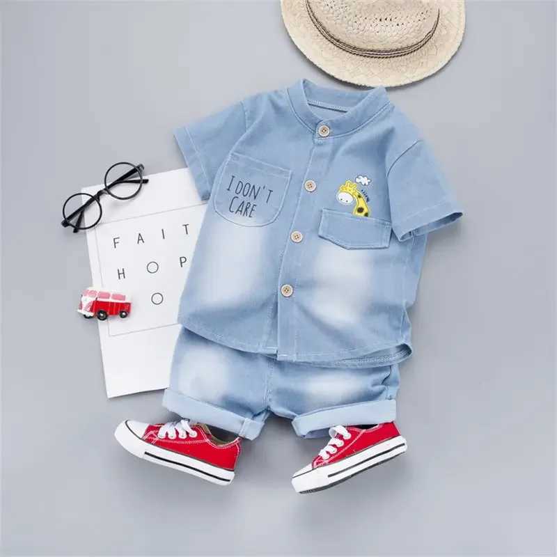 Clothing Sets New Summer Baby Boys Denim Clothing Children Casual Short Sleeve Shirt Shorts 2Pcs/Set Kids Sportswear Toddler Fashion Wear H241214