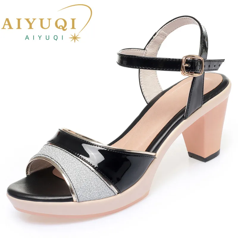 AIYUQI Women Sandals Summer Fashion Shiny Patent Leather Ladies Shoes Large Size Color Matching Rome Sandals Women