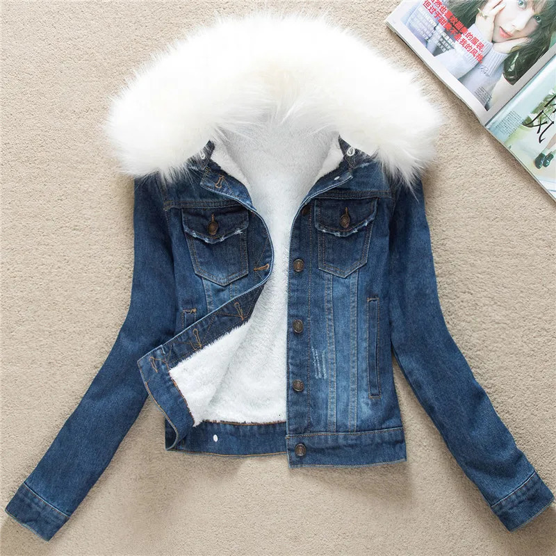 Womens autumn/winter denim jacket fur collar short basic jacket womens plus size 4XL denim jacket oversized jacket M25 241210