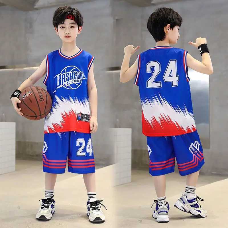 Clothing Sets Boys Summer Quick-Dry Basketball Sports Suits 4-14 Years Boys Sleeveless Vset+Short Pants 2pcs Sets Kids Sports Outfits Clothing H241214