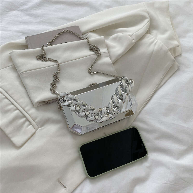 Metal box women's retro niche thick chain acrylic shoulder crossbody ins internet famous mobile phone bag 2024 new style chic elegant clothing