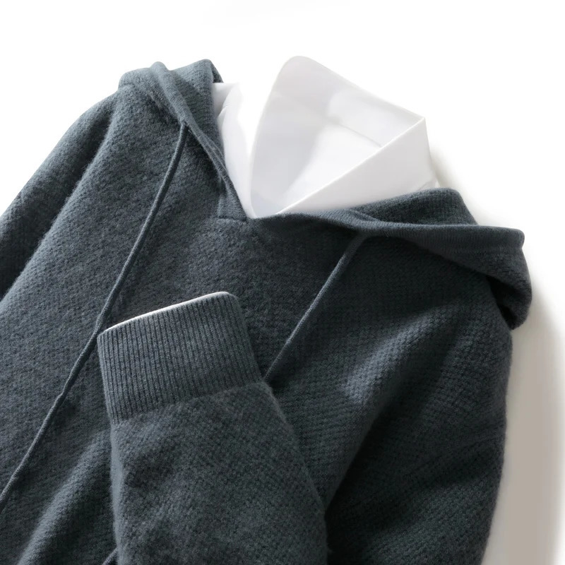 Fashion Mens Hoodies Autumn Winter Thick Pullover Sweater Smart Casual 100% Merino Wool Knitwear Comfort Korean Clothes 241209