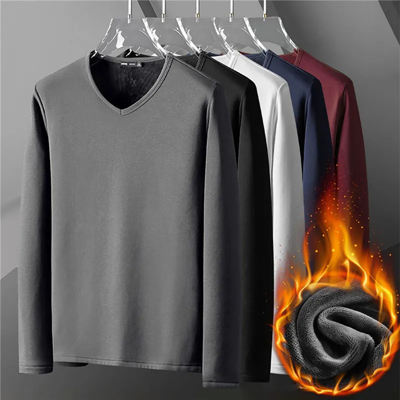 Winter thermal underwear mens long sleeved wool thick top for weight loss seamless clothing casual drawstring pajamas 241211