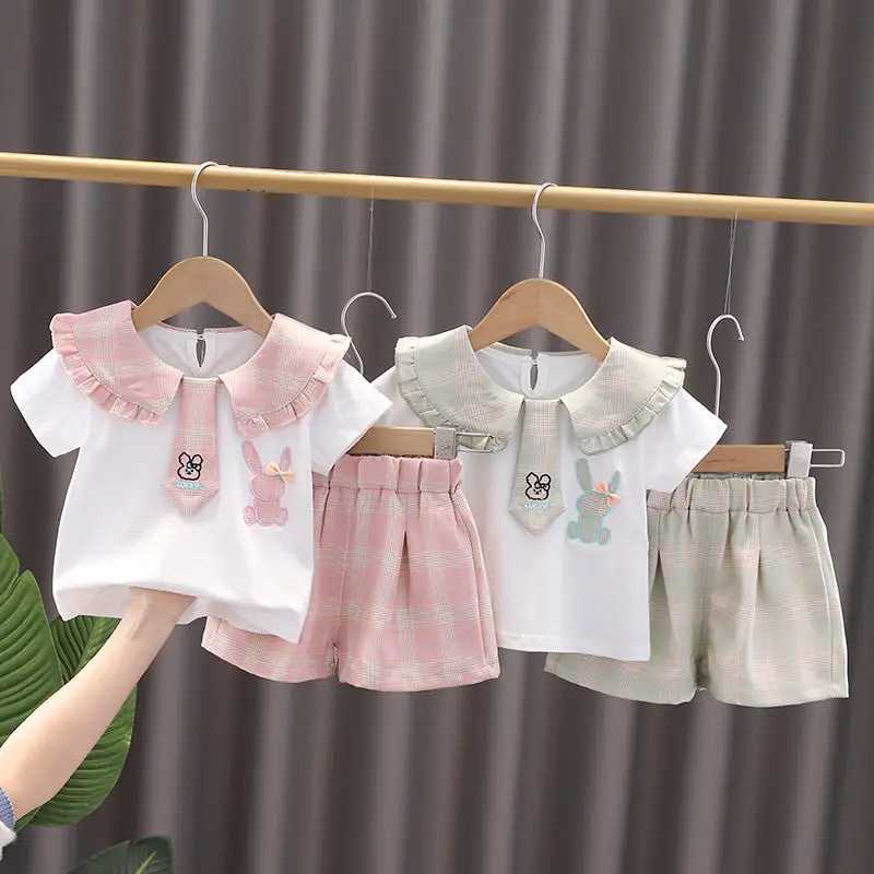 Clothing Sets New Baby Summer Newborn Children Clothing 2pcs/Set Girls Short Sleeve cartoon Shirts Short Pants Tracksuit Suit 0-5 Years H241214