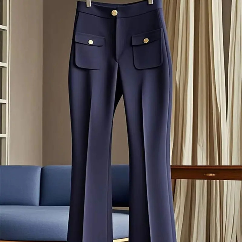 Limiguyue Womens Casual Set Pants Fashion Micro Flared Autumn Winter High End Waist Ultra Thin Trouser Office Women 584P 241212