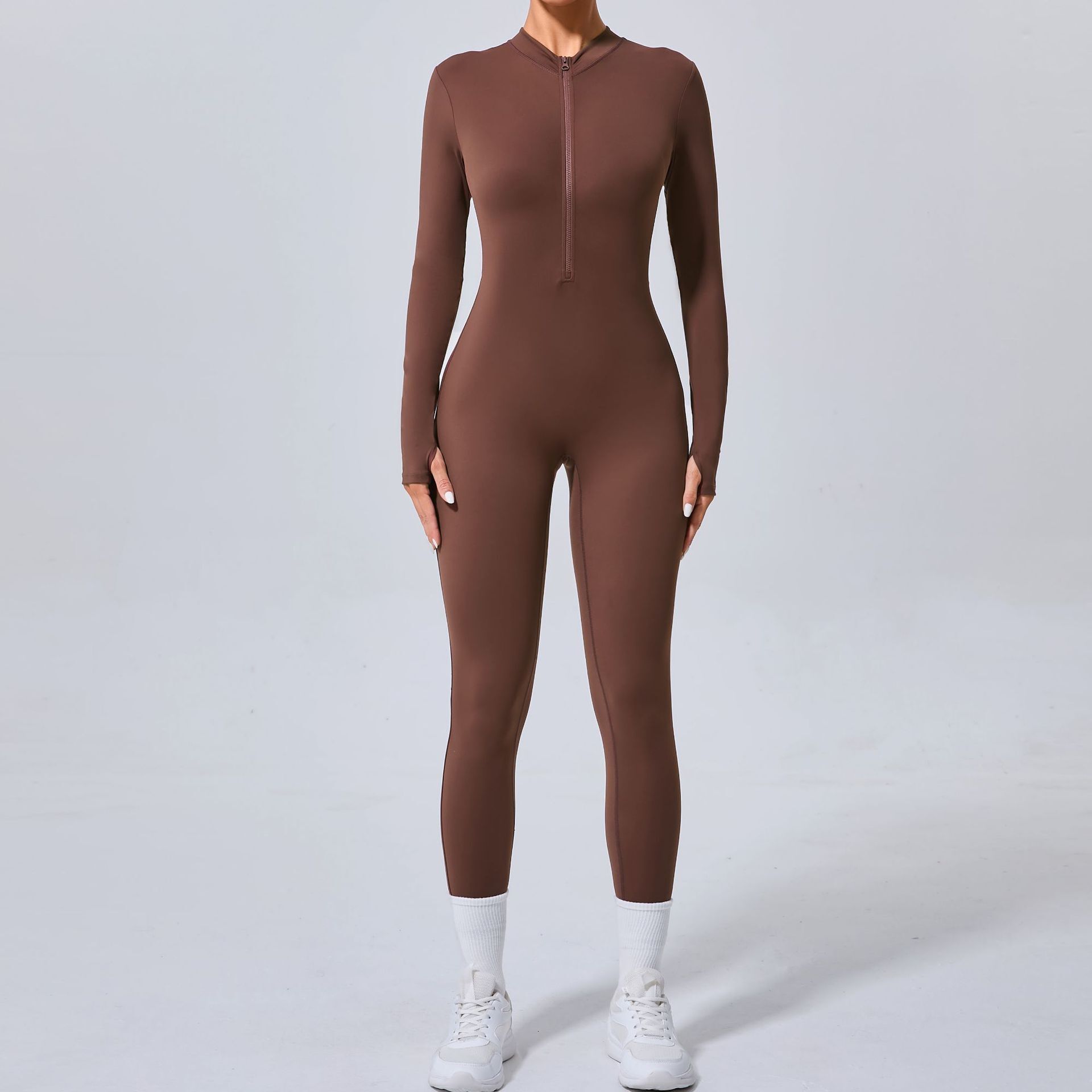 Half Zipper Workout Yoga Jumpsuit Sports Overalls Women Long Sleeve Slimming Thumb Gym Clothing Running Fiess Suits Tracksuit
