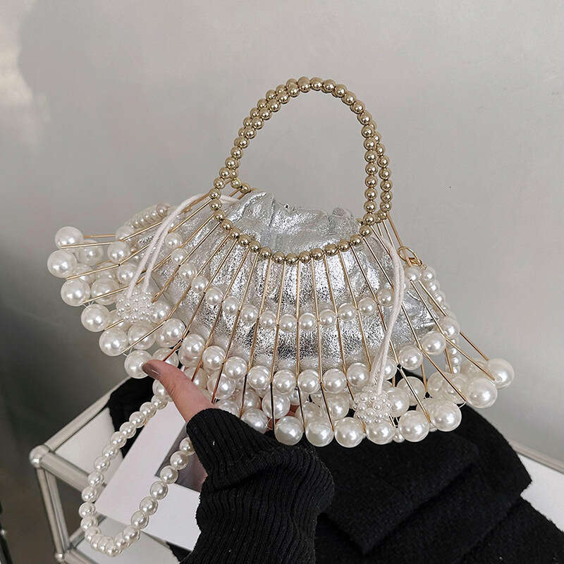 women's bag with niche design, pearl shoulder crossbody internet famous western-style bead handbag, evening bag, 2024 new casual fashion trend cl