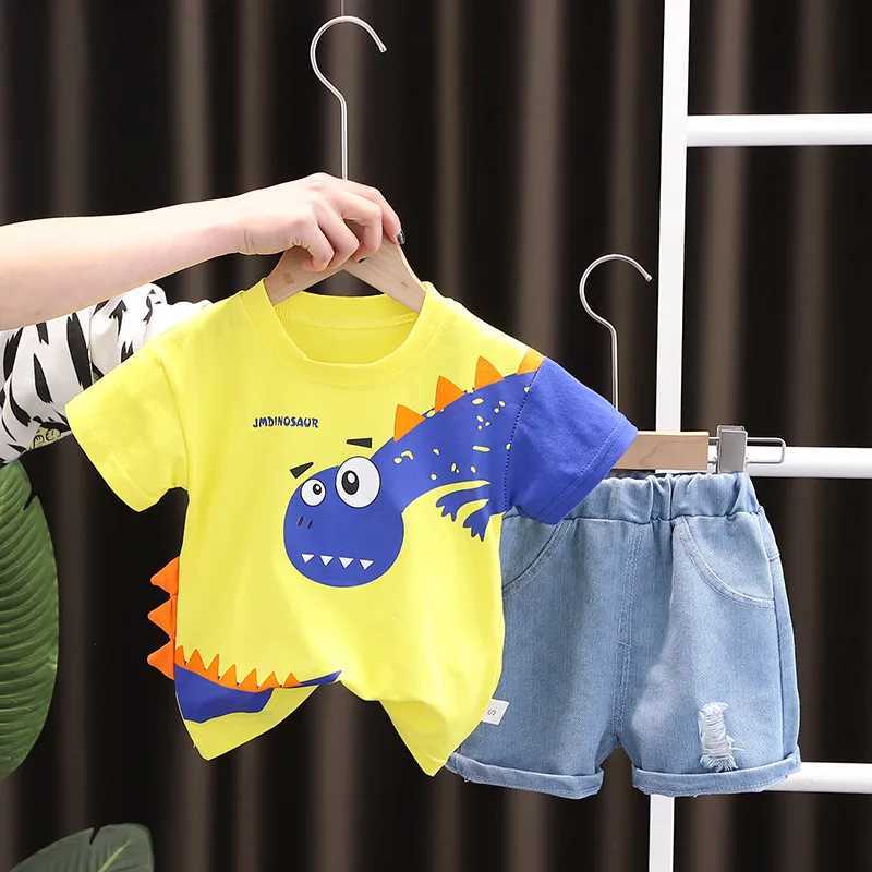 Clothing Sets Kids Outfit Cartoon Dinosaur T-shirt Shorts 2Pcs/Set Fashion Baby Boys Girl Clothing Children Cotton Tracksuits Sport Outwear H241214