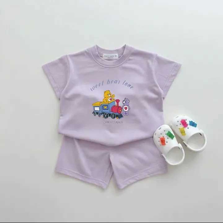 Clothing Sets Summer Childrens Boys Cloths Cartoon Teddy Bear Printed T-shirt And Shorts 2-piece Set For Girls Short Sleeved Top And Bottom H241214