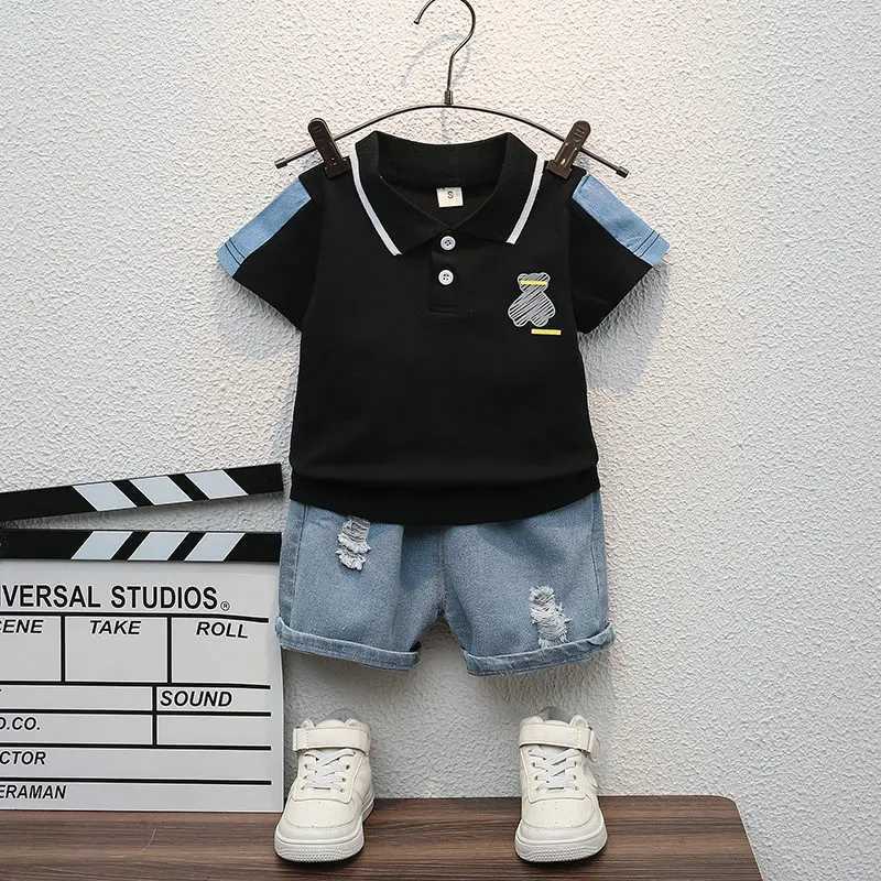 Clothing Sets New Summer Boys Clothing Set Children Girls Cotton Clothes Kids Cartoon T-Shirt Shorts Cartoon Bear Toddler Casual Tracksuits H241214