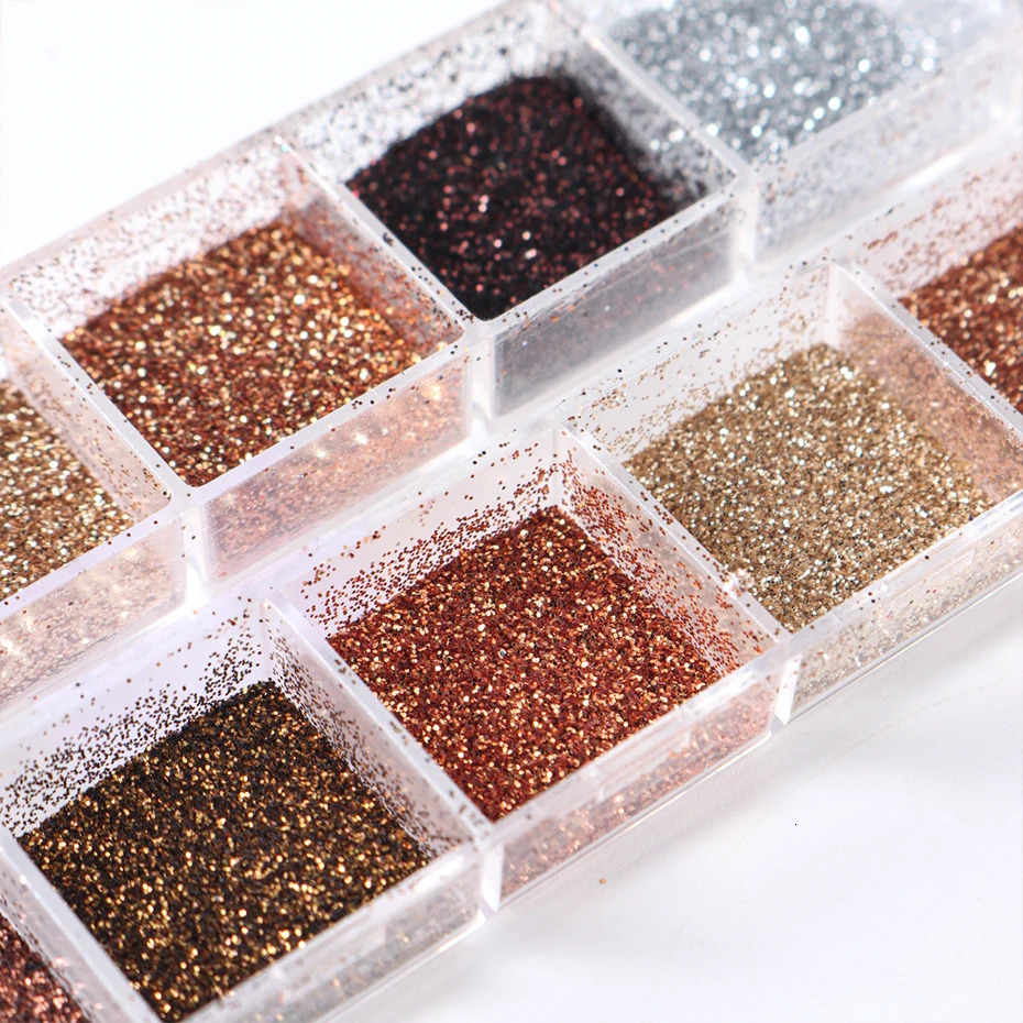12 grid iris nail art glitter rose gold color Sandy powder pigment sheet rubber dustproof 3D decoration 241213