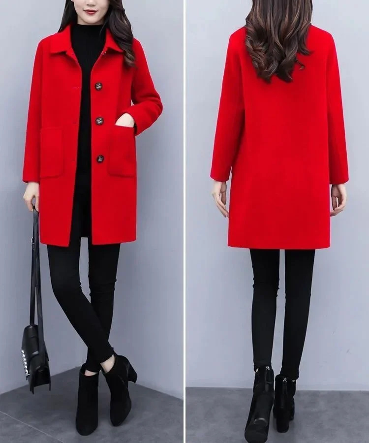 Medium-length Woolen Jacket For Women Autumn/winter Style Loose Fit Clothing Slimming Age-reducing Overcoat 241214