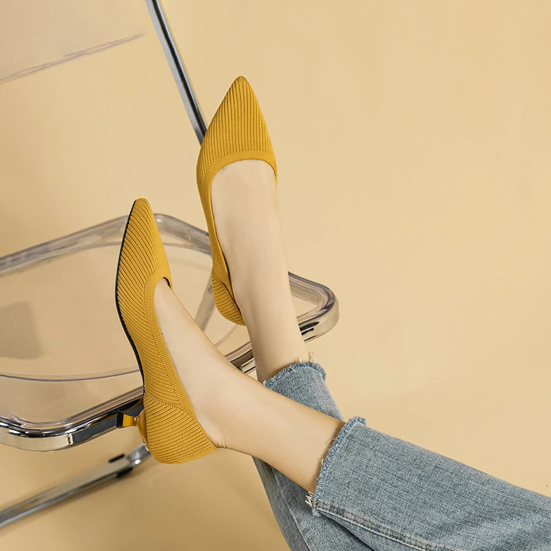 Womens large shoes high heels solid color knitted breathable rubber non slip sole spring and automatic latex sole 241213