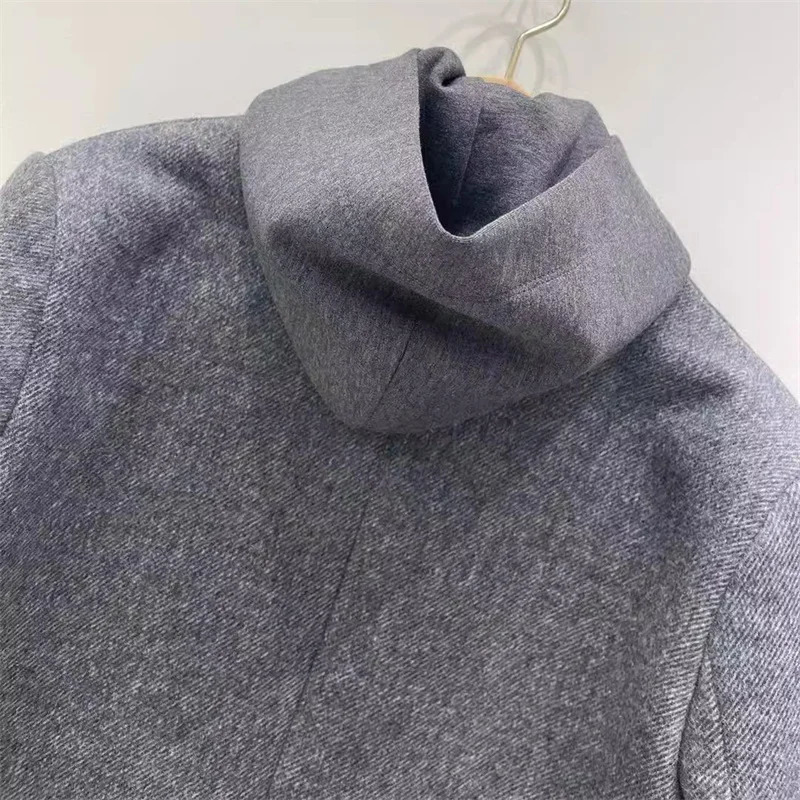 womens blazer winter in outerwears highquality wool blend suit jacket Shoulder pad slim fit hood Womens coat 241209
