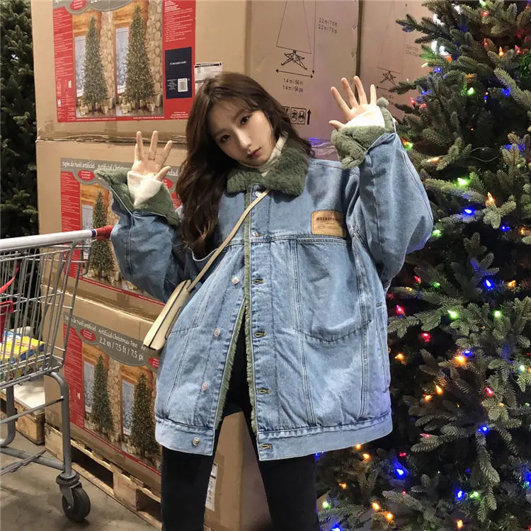Winter Warm Velvet Jeans Womens Jacket Korean Thick Velvet Coat Womens Casual Wool Coat 241210