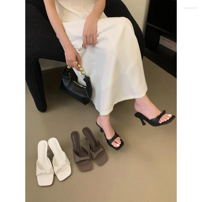 Women's Square Toe Heeled Mules - hot Summer Slippers, Thin Heel, Casual, Rubber Slides, Comfortable