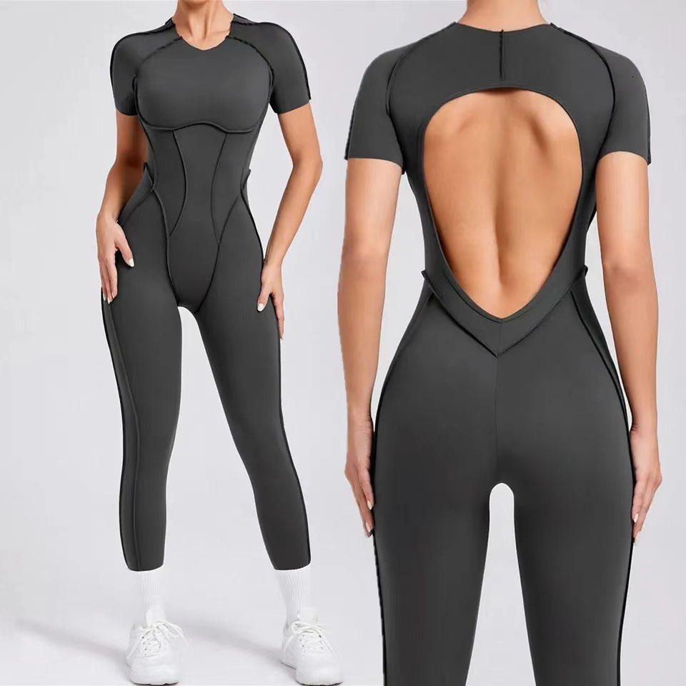 New Autumn/Winter Women's One-Piece Yoga Jumpsuit Leggings Long-Sleeved Short Sleeve Backless Slim Fit Sports Outfit
