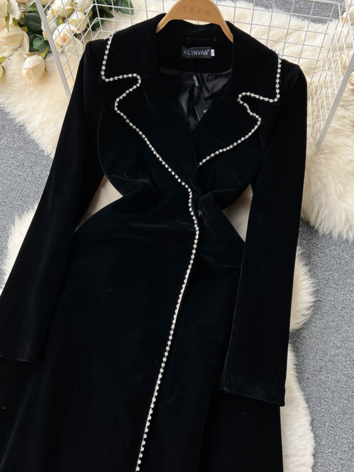 Autumn Winter Thicken Black Veet Trenches Coats Women Long Windbreakers Overcoats