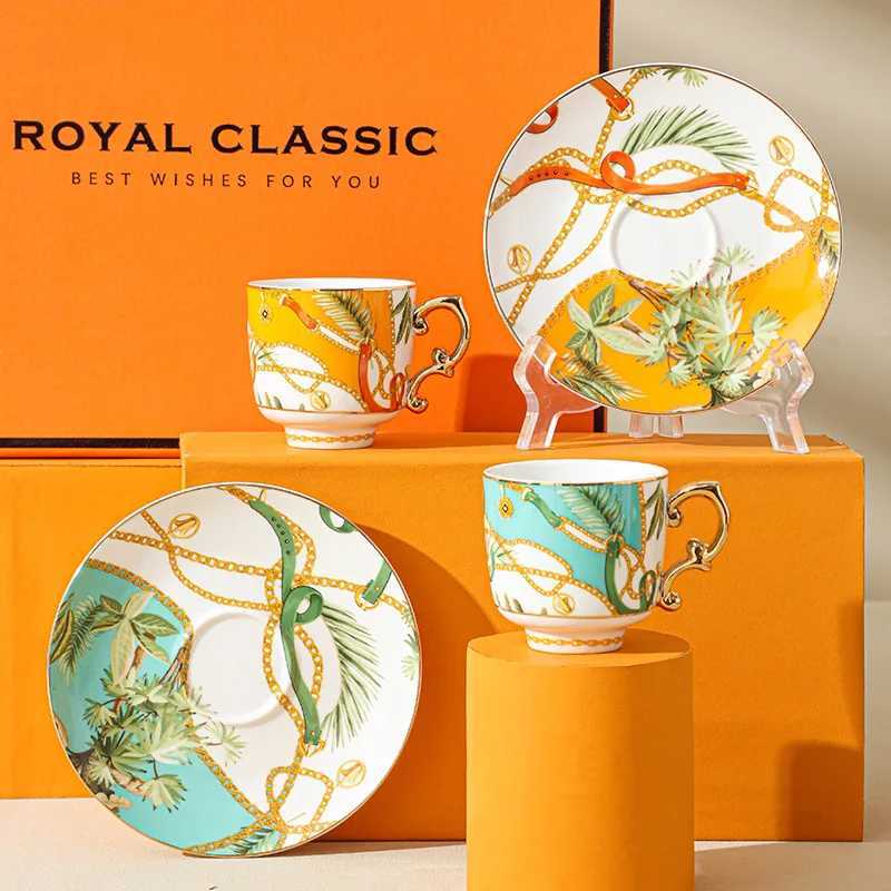 6-piece ceramic coffee cup and sauce set Exquisite resso latte art coffee g European afternoon tea cup he g wedding gift Y241214