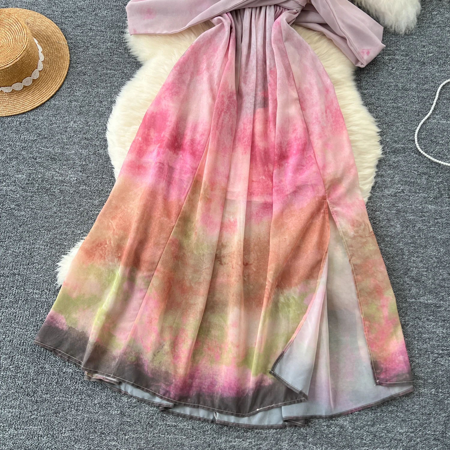 Basic Casual Dresses Holiday Beach Maxi Dress for Women Tie Dye Print Spaghetti Strap Off-shoulder Vestidos De Mujer A-line Chiffon Dresses Dropship 2